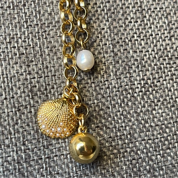 J Crew | Freshwater Pearl Sea Shell Golden Ball Choker Gold Tone 14"+2" Necklace - Picture 7 of 14